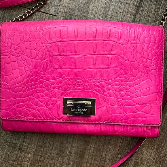 Kate Spade Hot Pink Croc Embossed Leather Crossbody Bag, Imperfect - Picture 6 of 9